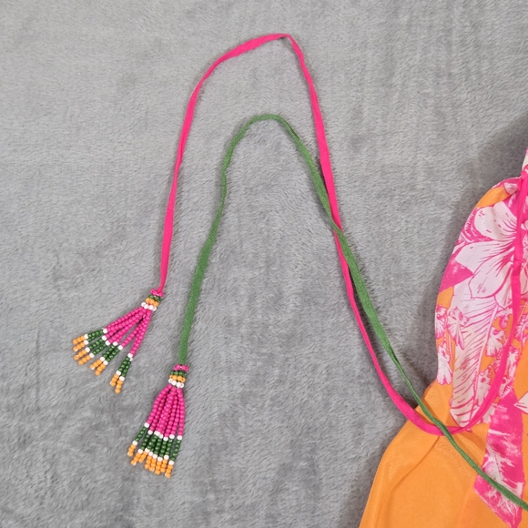 FARM Rio Asymmetrical Floral Halter Dress Beaded Tassel Tie Size Medium - Picture 4 of 7